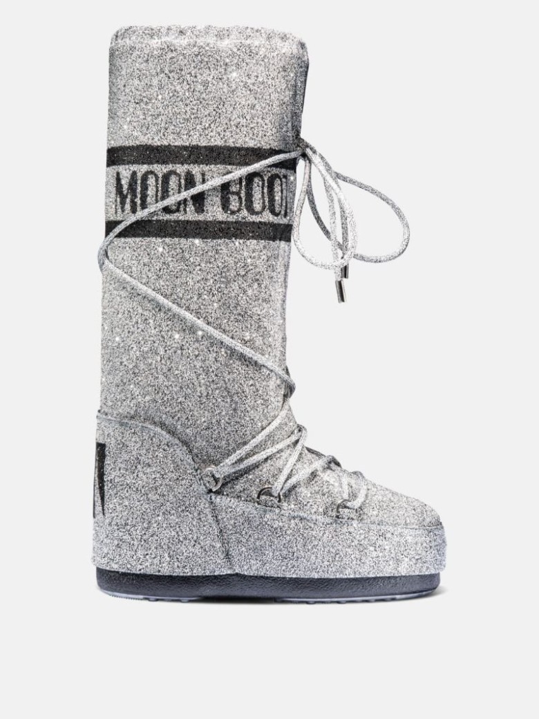 MOON BOOT Icon Silver Swarovski Crystal Schneestiefel Damen Grau | Schweiz WBN-057438