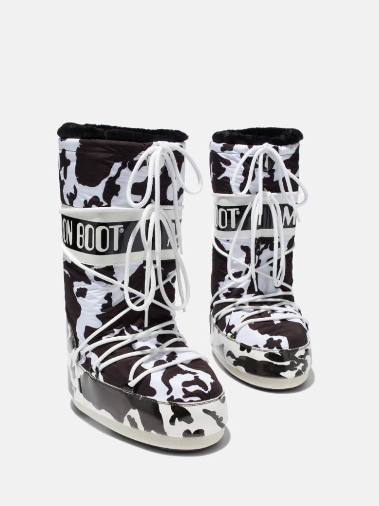 MOON BOOT LAB69 ICON COW-PRINT Schneestiefel Damen Schwarz | Schweiz OHE-916473